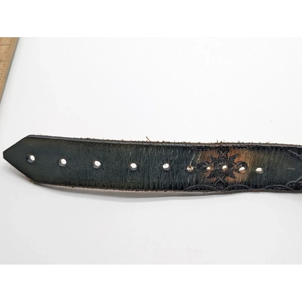 Raw Hyd Leather Belt Men's Size 46 Embossed Floral Western Made USA Cowboy Rodeo